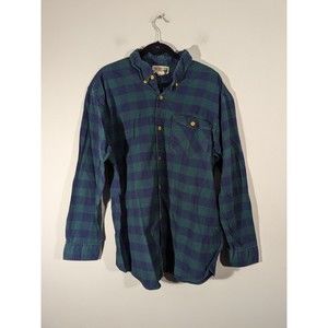 Duluth Trading Co. Green‎ Navy Plaid Long Sleeve 100% Cotton Men Shirt Size L